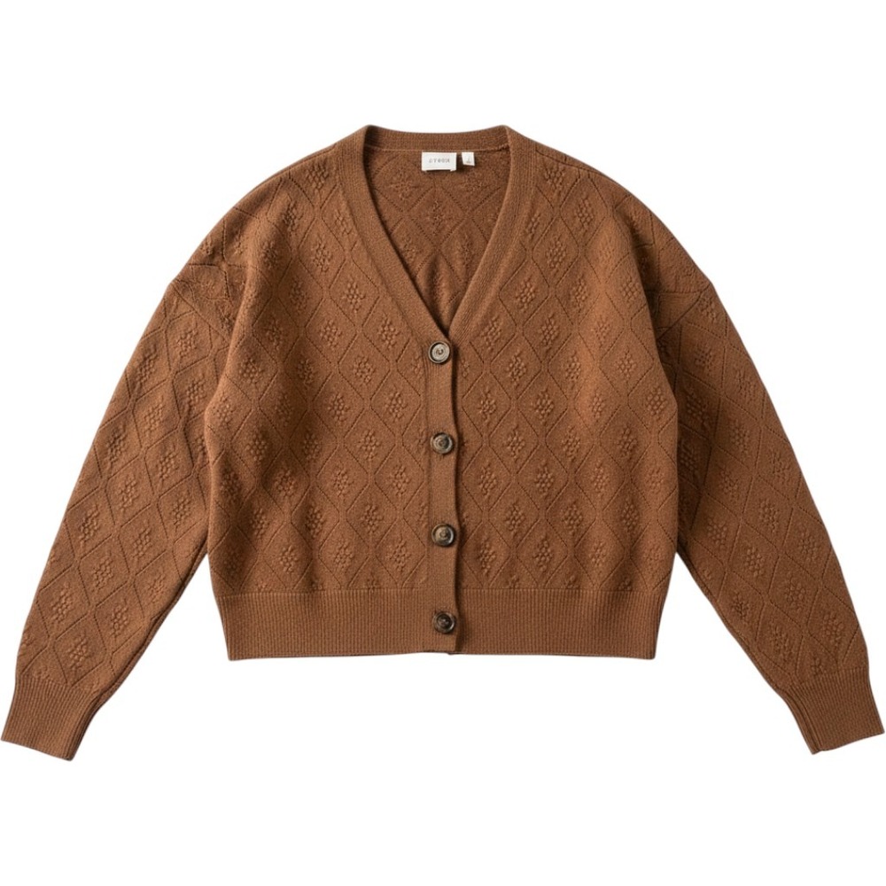 Cyrus Womens Diamond Pointelle Knit Cardigan Sweater Brown V-Neck Large C532264H